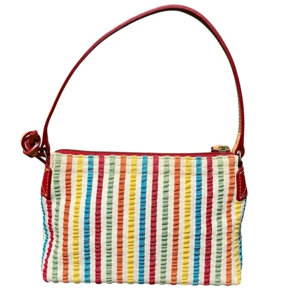 Dooney & Bourke Seersucker Multicolor Stripe Shoulder Bag w/ Bold Pink Interior - Picture 2 of 10